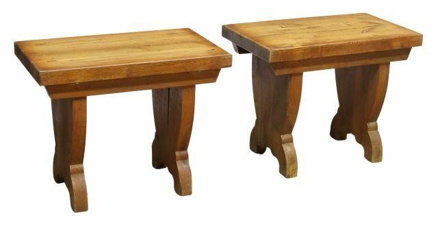 Appraisal: pair French Provincial oak stools th c solid plank seat