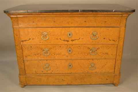 Appraisal: BIEDERMEIER BURL ELM MARBLE TOP CHEST OF DRAWERS circa the