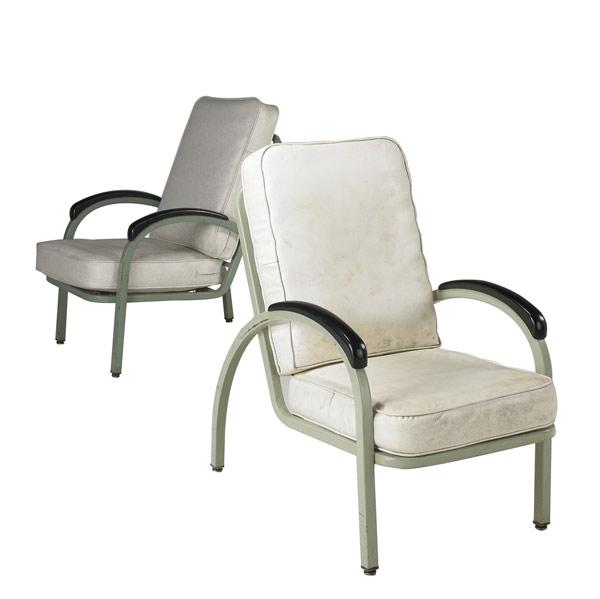 Appraisal: NORMAN BEL GEDDES SIMMONS CO Pair of enameled steel chairs