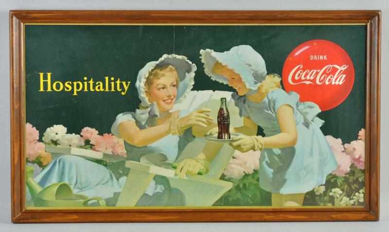 Appraisal: Cardboard Coca-Cola Horizontal Poster Framed under glass Strong central vertical