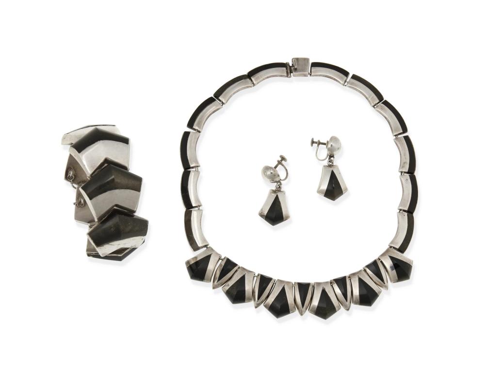 Appraisal: Enrique Ledesma d Mexican A set of silver and mixed-stone-set