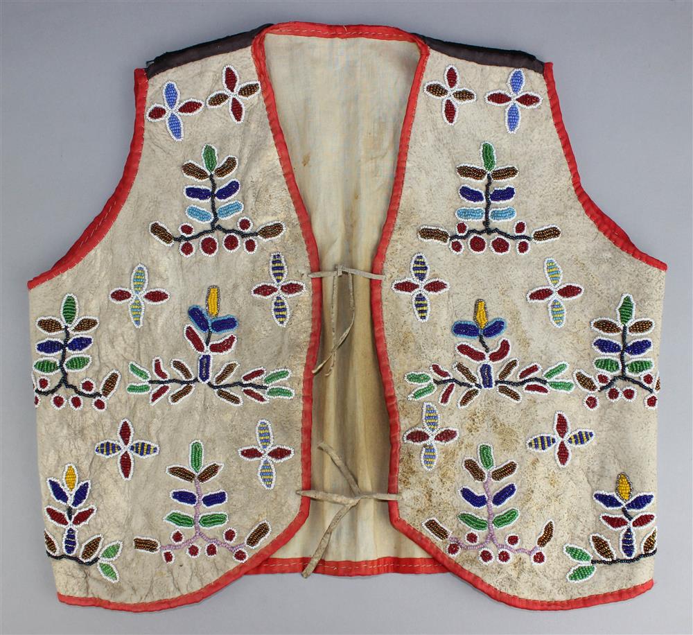 Appraisal: NATIVE AMERICAN CHILD'S BEADED HIDE VEST PLAINS h w in