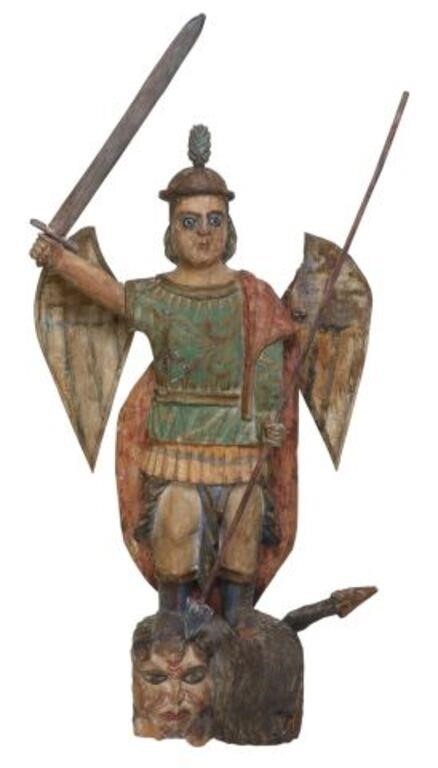 Appraisal: Santo figure Saint Michael the Archangel th c polychrome painted