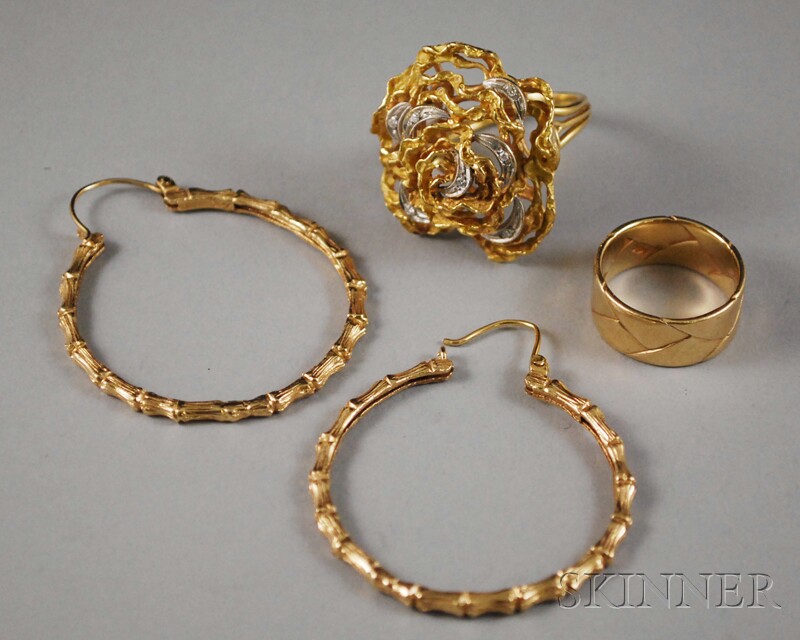 Appraisal: Small Group of Gold Jewelry an oversized kt gold floral