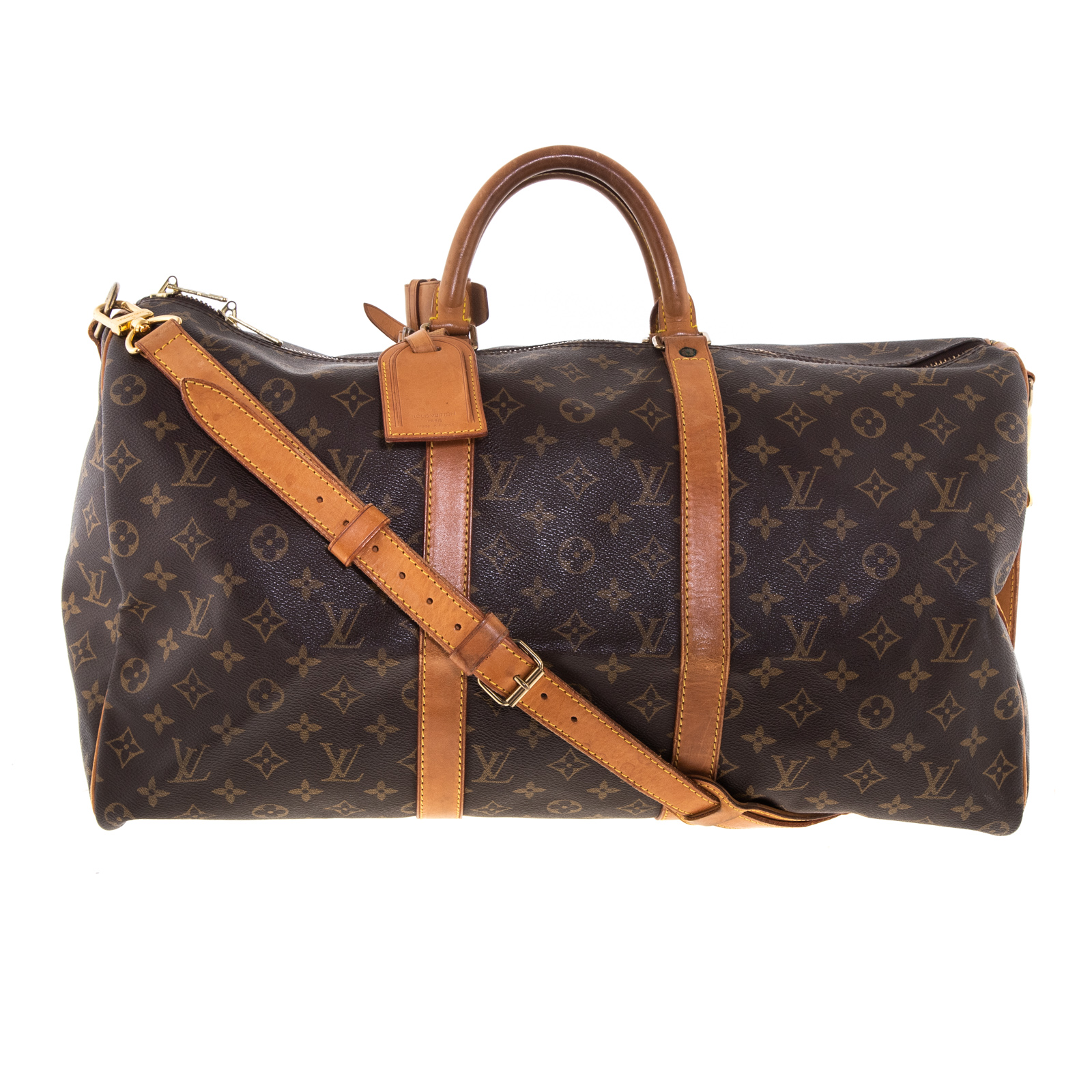 Appraisal: A LOUIS VUITTON MONOGRAM KEEPALL BANDOULIERE A brown and tan