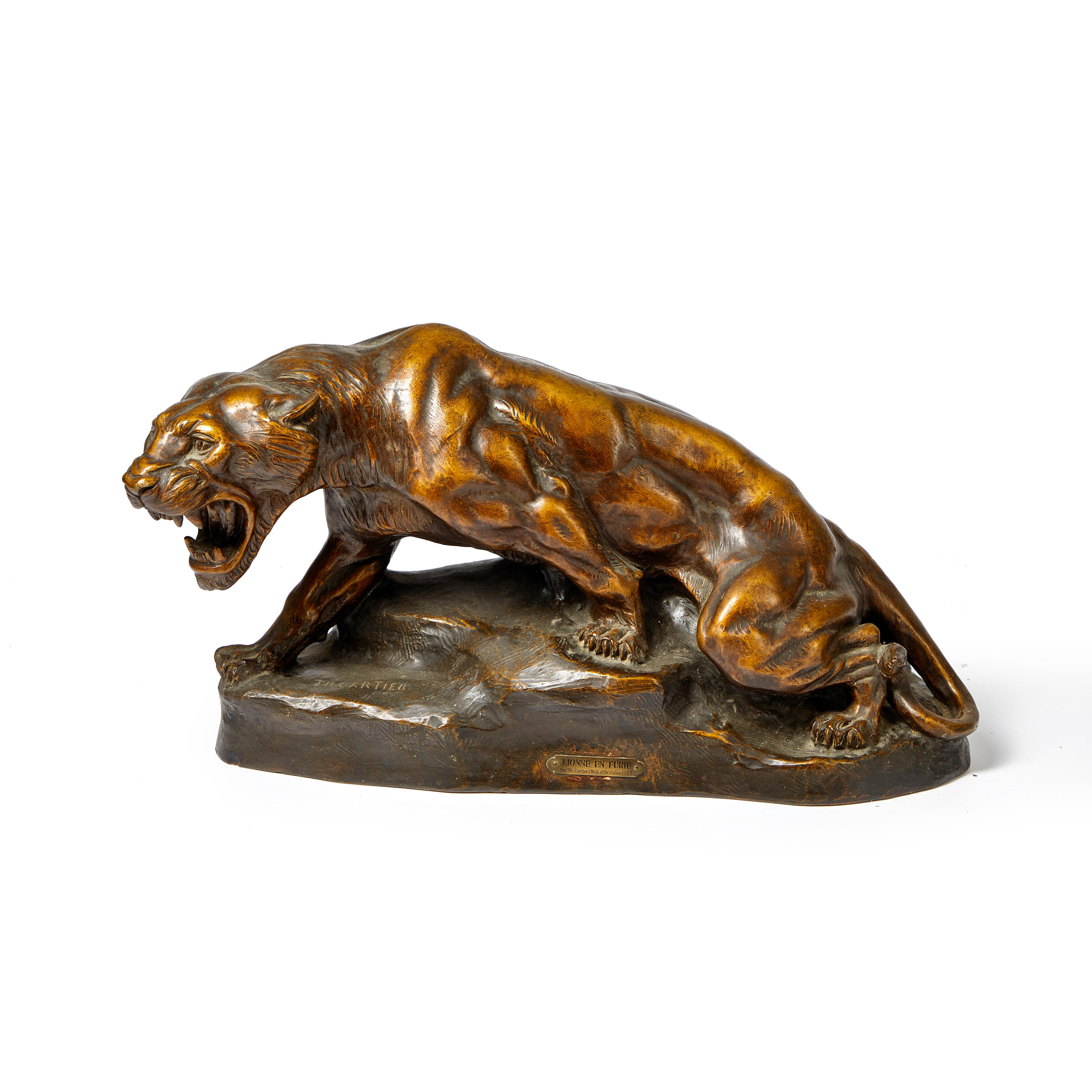 Appraisal: Bronze Patinated Terracotta Statue of Lion signed TH CARTIER and