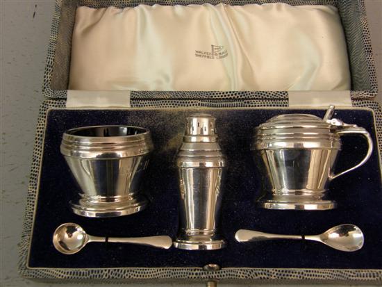 Appraisal: Modern Walker and Hall three piece cruet Sheffield ozs in