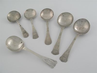 Appraisal: Six various th century Norwegian spoons with engraved stems four