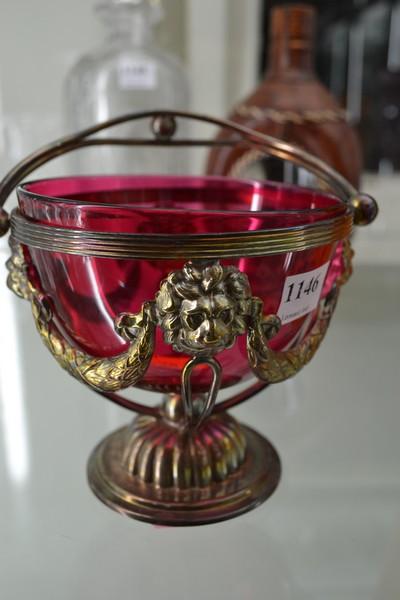 Appraisal: AN EARLY TH CENTURY CRANBERRY GLASS AND EP BASKET WITH