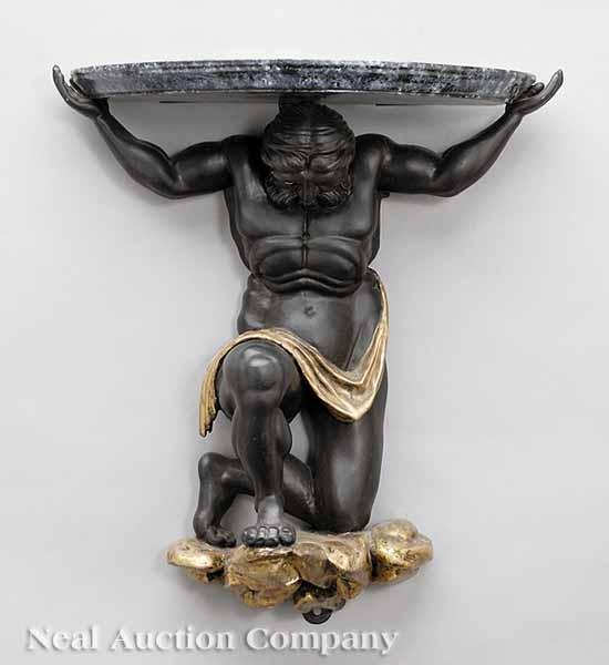 Appraisal: An Antique Continental Polychromed and Giltwood Blackamoor Bracket the figure