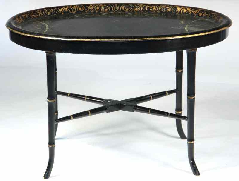 Appraisal: th Century English Mache Tray Tableblack mache tray with mother