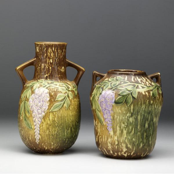 Appraisal: ROSEVILLE Brown Wisteria two vases and Unmarked