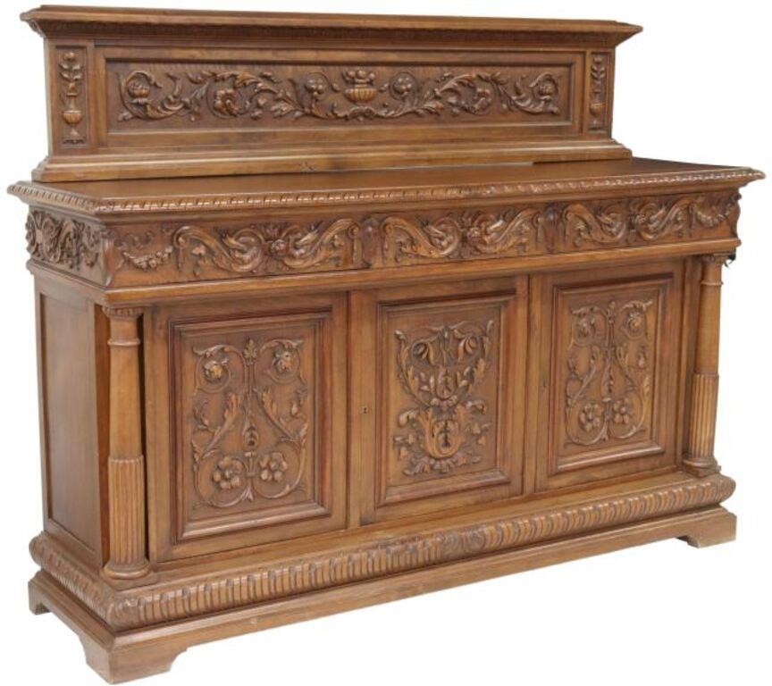 Appraisal: Italian Renaissance Revival walnut sideboard server early th c backsplash