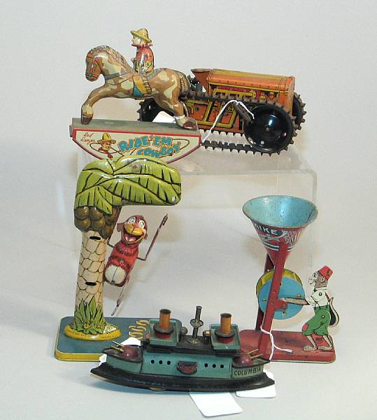 Appraisal: American Lithographed toys Mid th-century American articulated toys including a