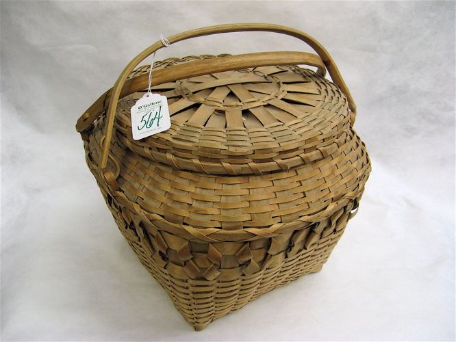 Appraisal: NATIVE AMERICAN GATHERING BASKET c Chippewa Iroquois hand plaited square