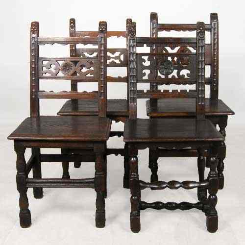 Appraisal: An Assembled Set of Four German Baroque Oak Side Chairs