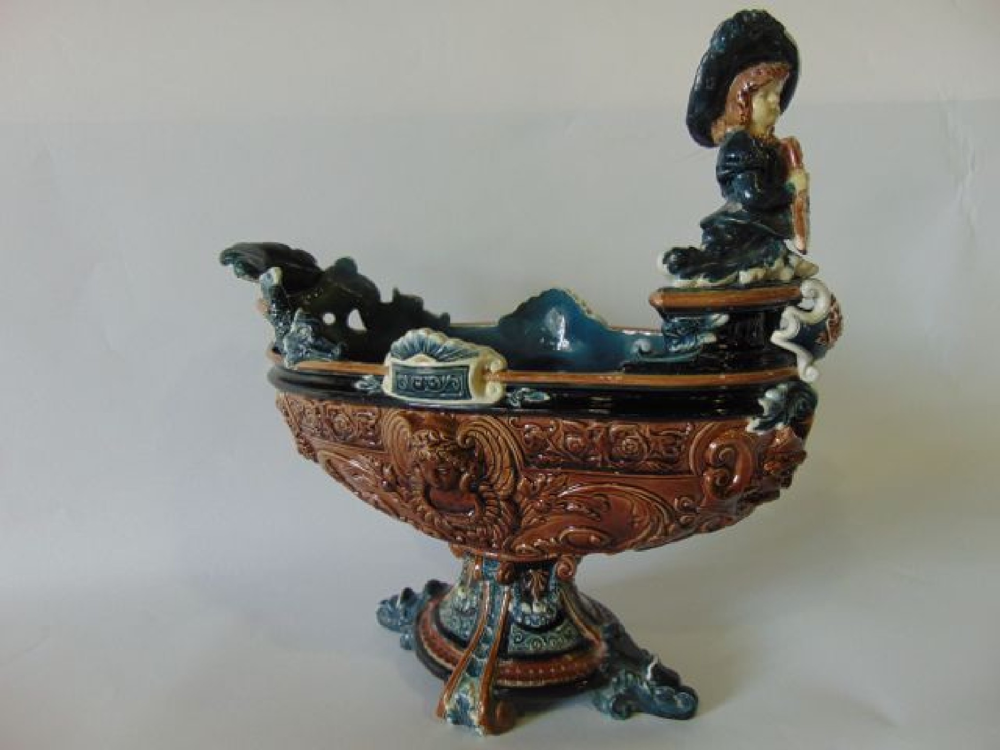 Appraisal: A substantial late th century German majolica boat shaped vase