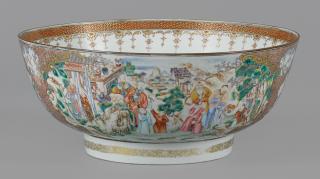 Appraisal: Large Chinese export porcelain mandarin palette punch bowl early th