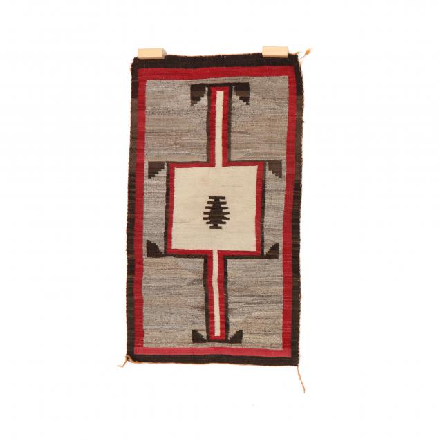 Appraisal: NAVAJO RUG Gray field cruciform motif to center red and