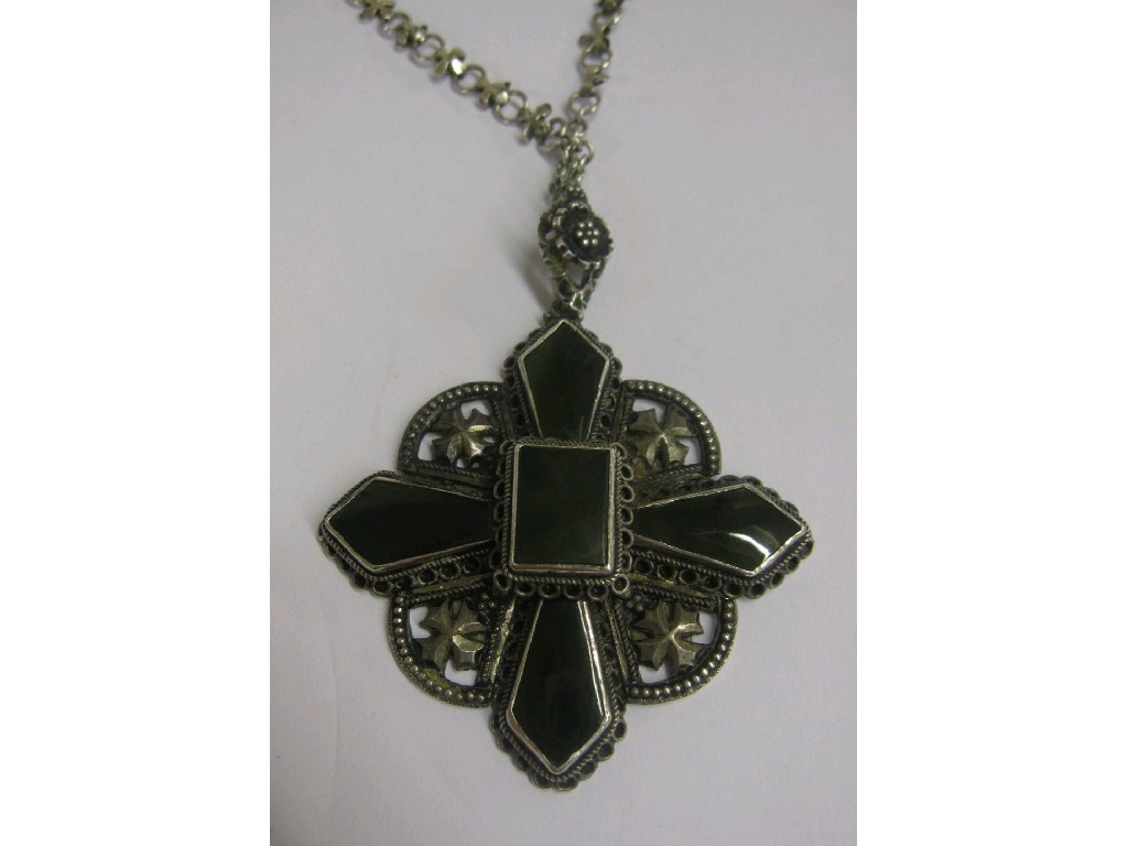 Appraisal: Silver and agate Maltese cross pendant on silver neckchain