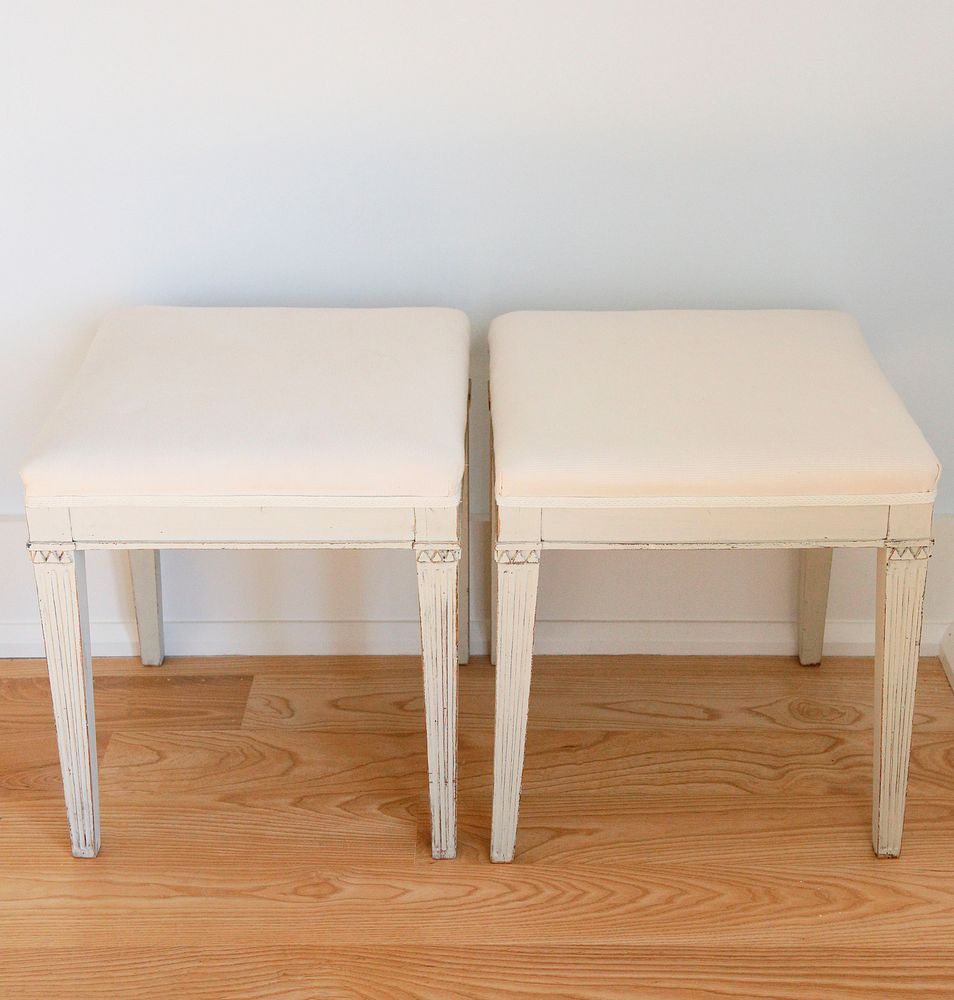 Appraisal: Pair of Antique Scandinavian White Washed Upholstered Stools Pair of