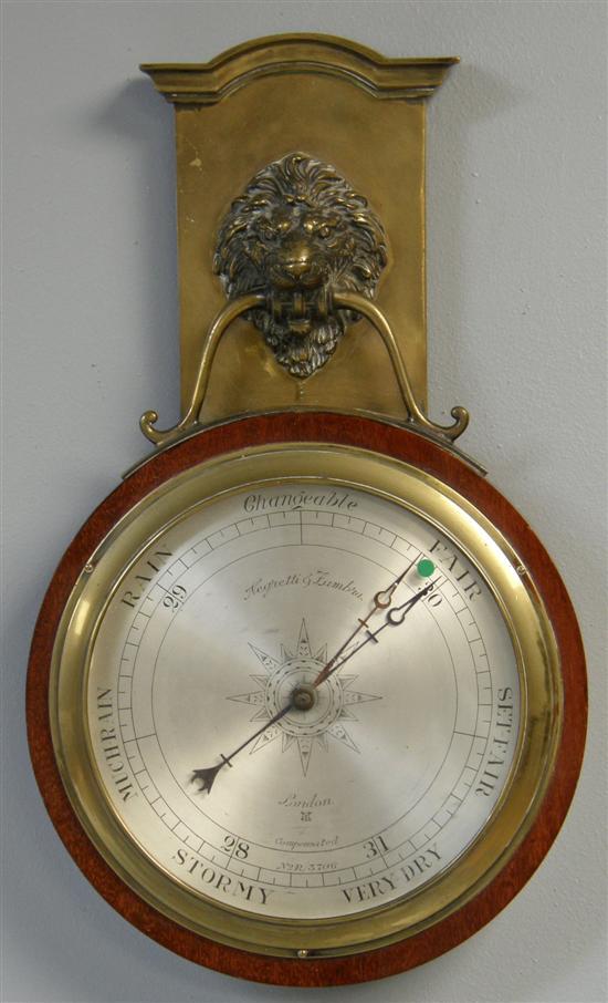 Appraisal: Negretti Zambra mahogany and brass mounted aneroid barometer with silvered