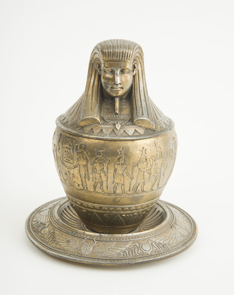 Appraisal: EGYPTIAN REVIVAL CANOPIC JAR With hinged lid patinated spelter circa