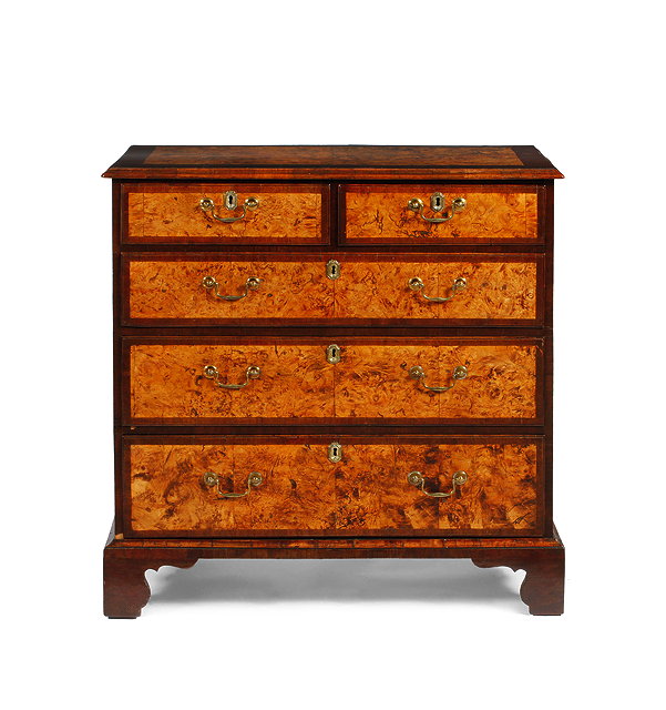 Appraisal: A GEORGE III BURR WALNUT AND MAHOGANY BANDED VENEERED CHEST