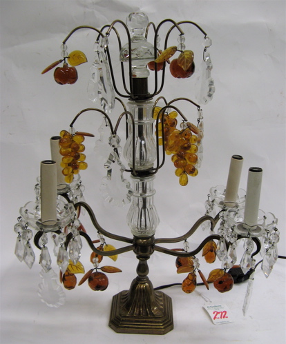 Appraisal: FRENCH FOUR CANDLE LIGHT TABLE LAMP The heavy glass central