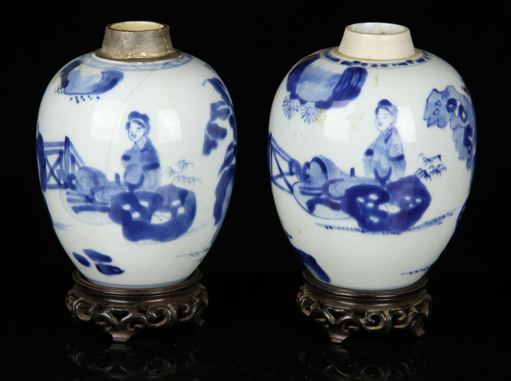 Appraisal: - Pr Chinese Blue and White Vases Porcelain Pair of