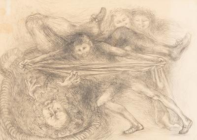 Appraisal: Astrid Zydower - Falstaff and the Linen Basket pencil drawing