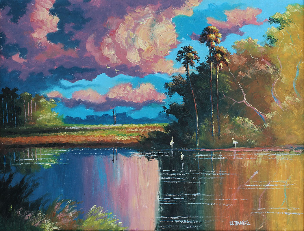 Appraisal: DANIELS Willie American th Century Florida Highwaymen vibrant backwaters scene