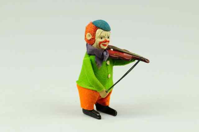 Appraisal: CLOWN VIOLINIST Schuco Germany full felt suit and hat plays