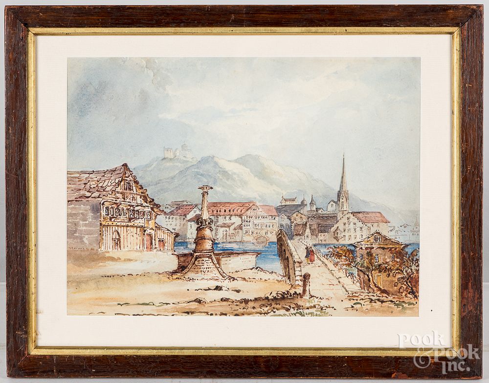 Appraisal: Attributed to Thomas Girtin watercolor cityscene Attributed to Thomas Girtin