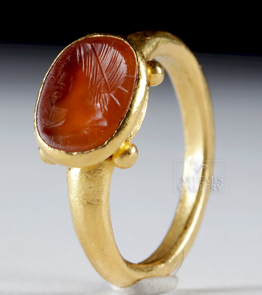 Appraisal: Roman K Gold Ring w Carnelian Intaglio - Helios Roman