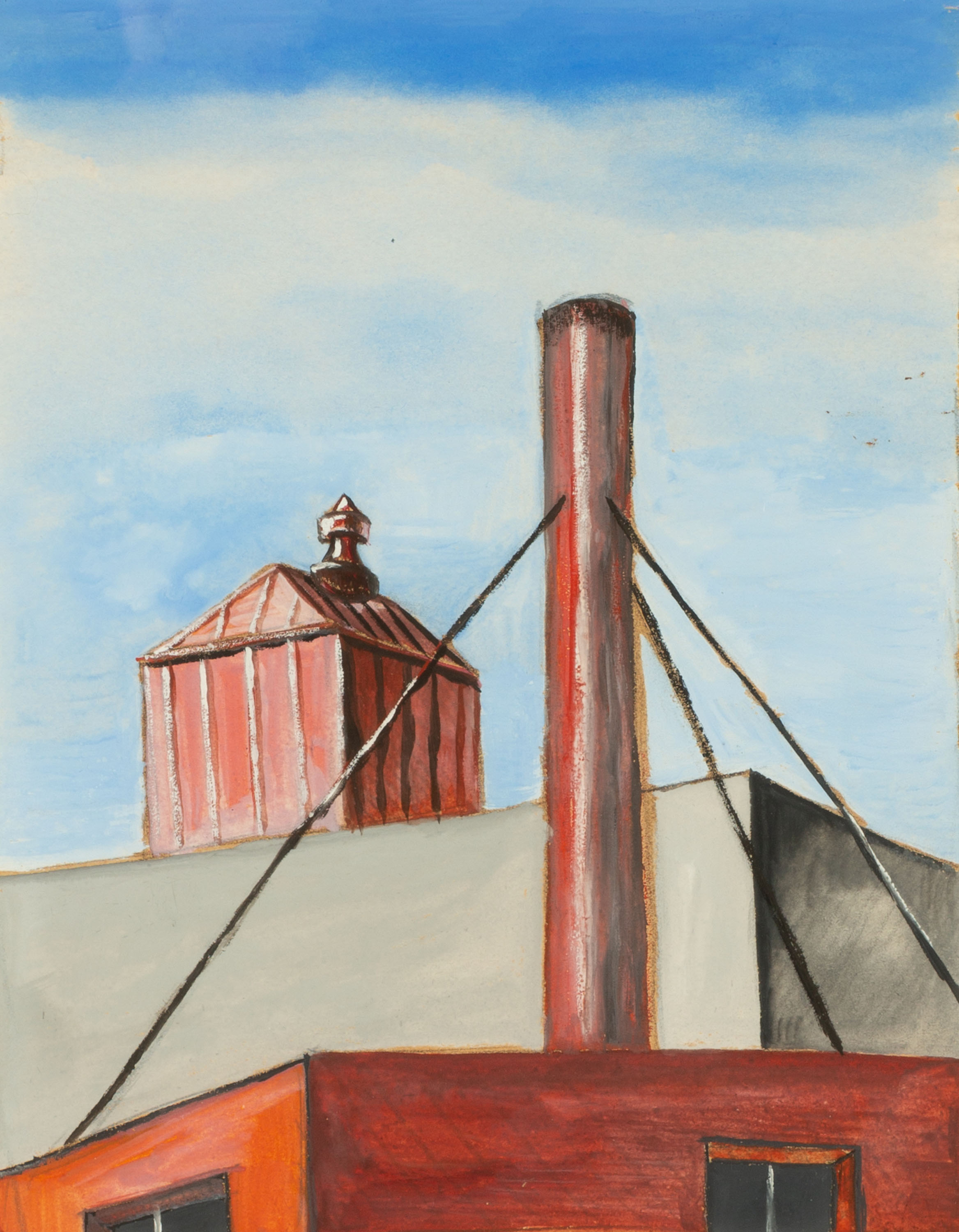 Appraisal: WADE WHITE AMERICAN - RED SMOKE STACK Watercolor on paper