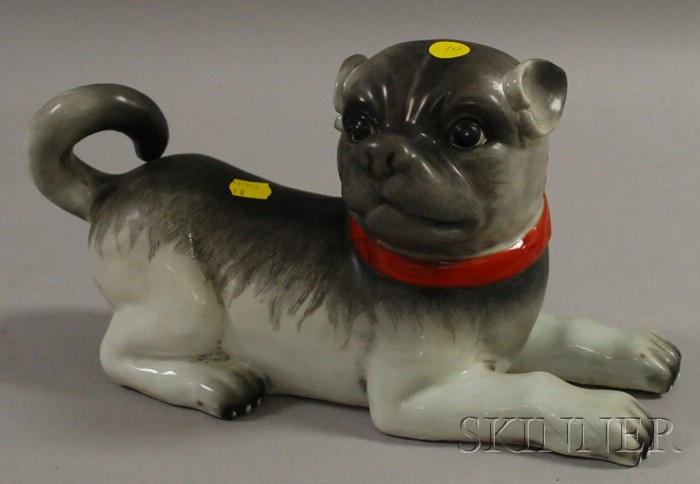 Appraisal: Chinese Export Ceramic Dog gray with red collar lg in