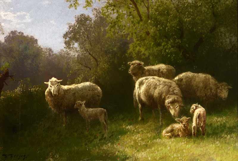 Appraisal: Hermann Herzog - Philadelphia PA Flock of Sheep with Lambs