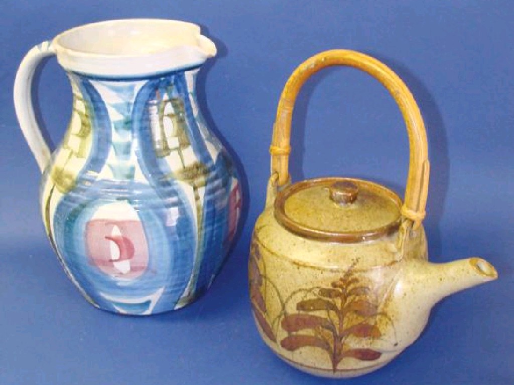 Appraisal: A DAVID LEACH STONEWARE TEAPOT with painted foliate decoration against