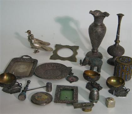 Appraisal: Group of assorted metal objects trays salts vase figures frames