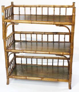 Appraisal: Edwardian lacquered bamboo three-tier etagere late th century having an