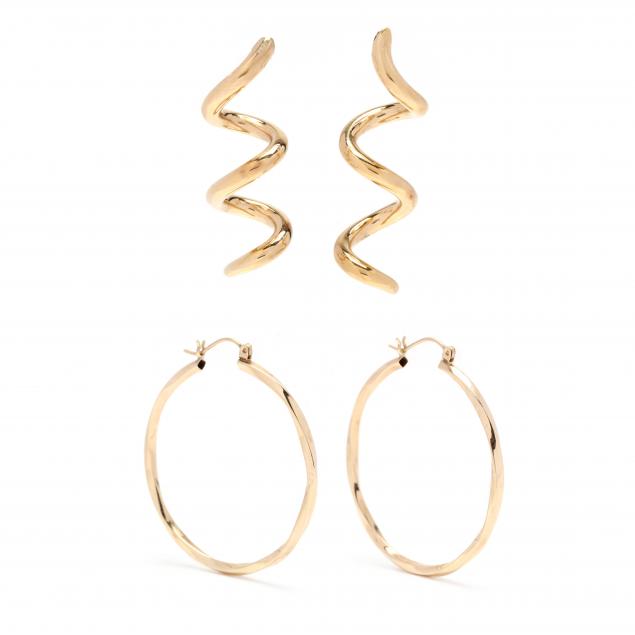 Appraisal: TWO PAIRS OF GOLD EARRINGS To include a pair of