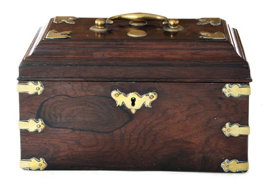 Appraisal: Georgian brass-bound rosewood tea caddy early th century hinged rectangular