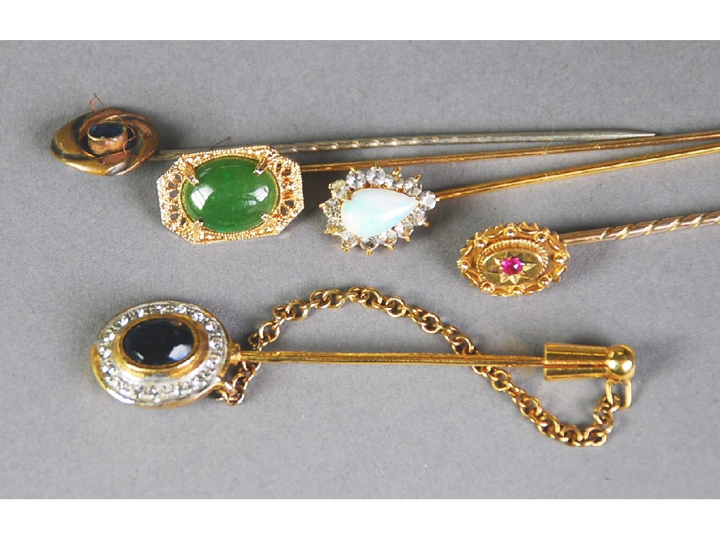 Appraisal: MARK GOLD TIE PIN set with blue stone and surround