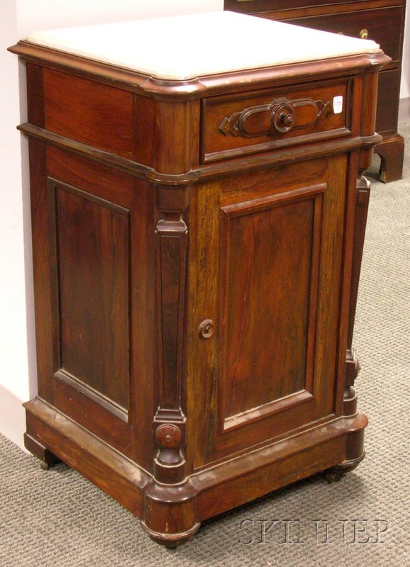 Appraisal: Victorian Renaissance Revival Marble-top Rosewood Commode Veneered marble with edge