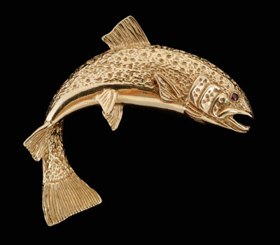 Appraisal: Gold Jumping Trout Pin kt tested polished and realistically textured