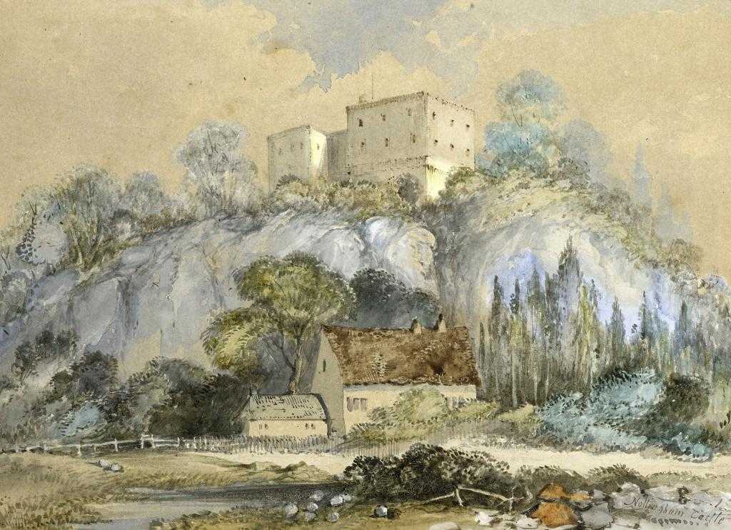 Appraisal: ENGLISH SCHOOL MID TH CENTURY NOTTINGHAM CASTLE inscribed watercolour and