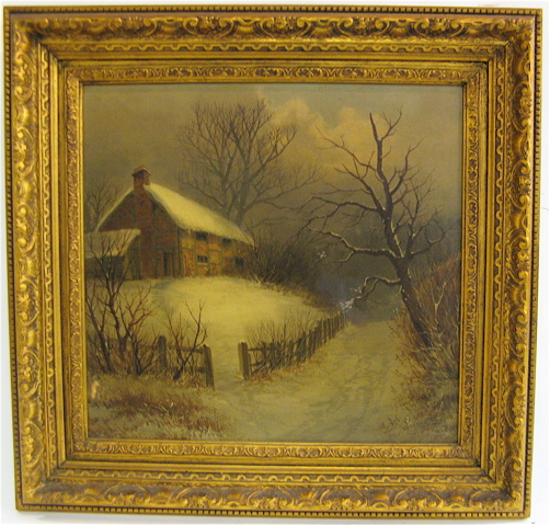 Appraisal: AMERICAN SCHOOL th century oil on canvas Winter landscape with