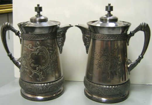 Appraisal: TWO AMERICAN VICTORIAN ICE-WATER PITCHERS Each plated silver pattern similar