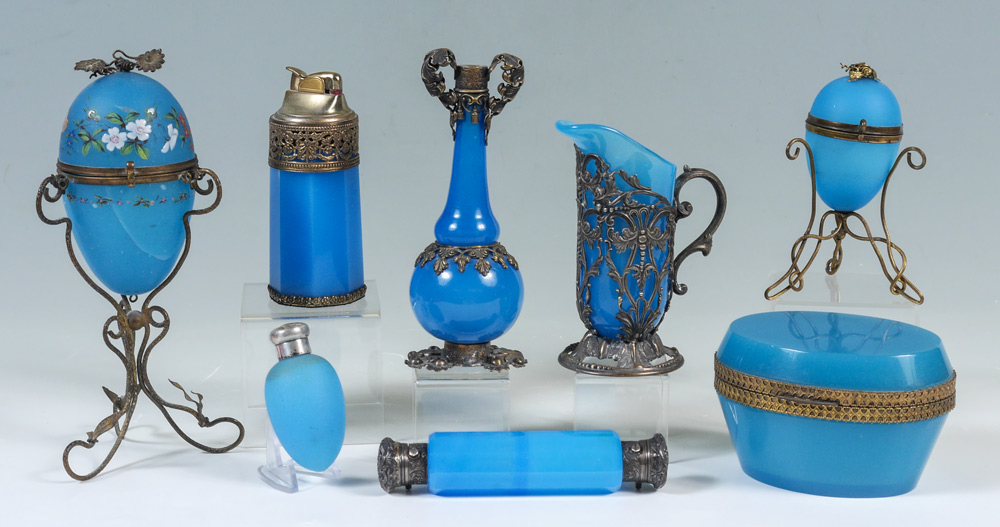 Appraisal: COLLECTION OF BLUE OPALINE GLASS pieces to include double sided